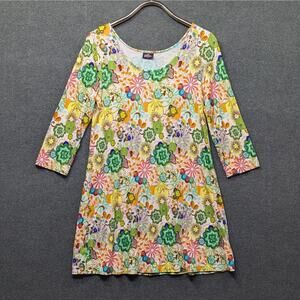 Salaam Floral Tunic Top Womens Medium Micro Dress Bright Colorful Pullover